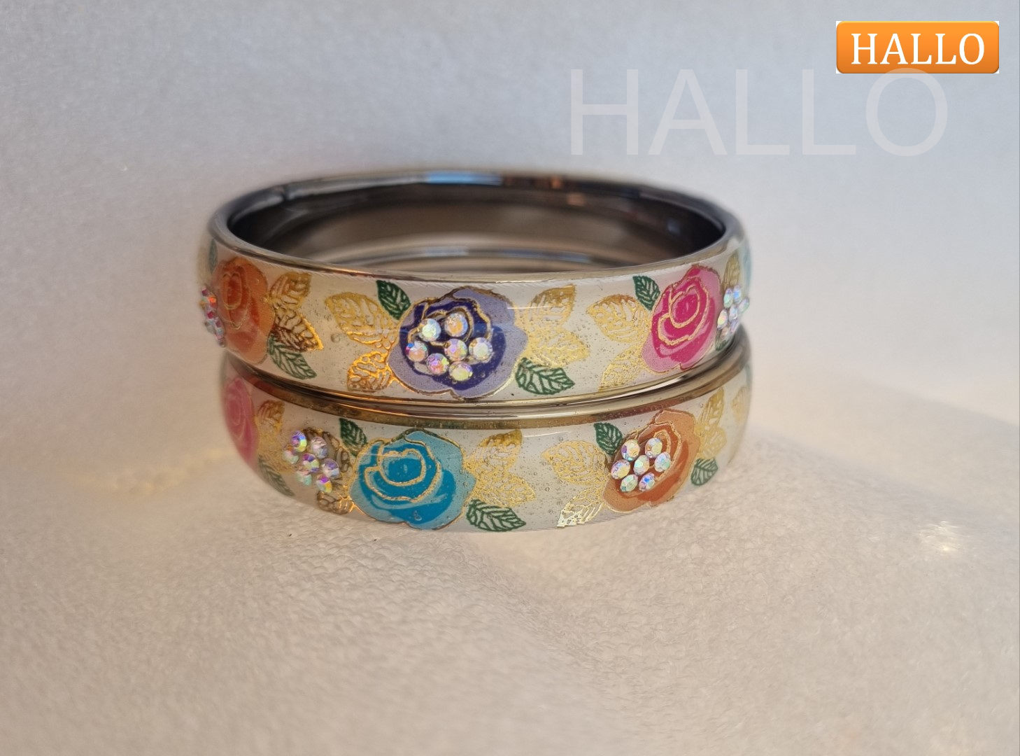 Flower Diamond Kada Glass Bangles